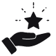 Ein Icon, das einfache Bedienung symbolisiert. Es zeigt eine Hand, die einen leuchtenden Stern hält.