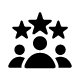 Ein Icon, das eine vertrauenswürdige und bewährte Lösung darstellt. Es zeigt eine stilisierte Figur mit drei Sternen darüber